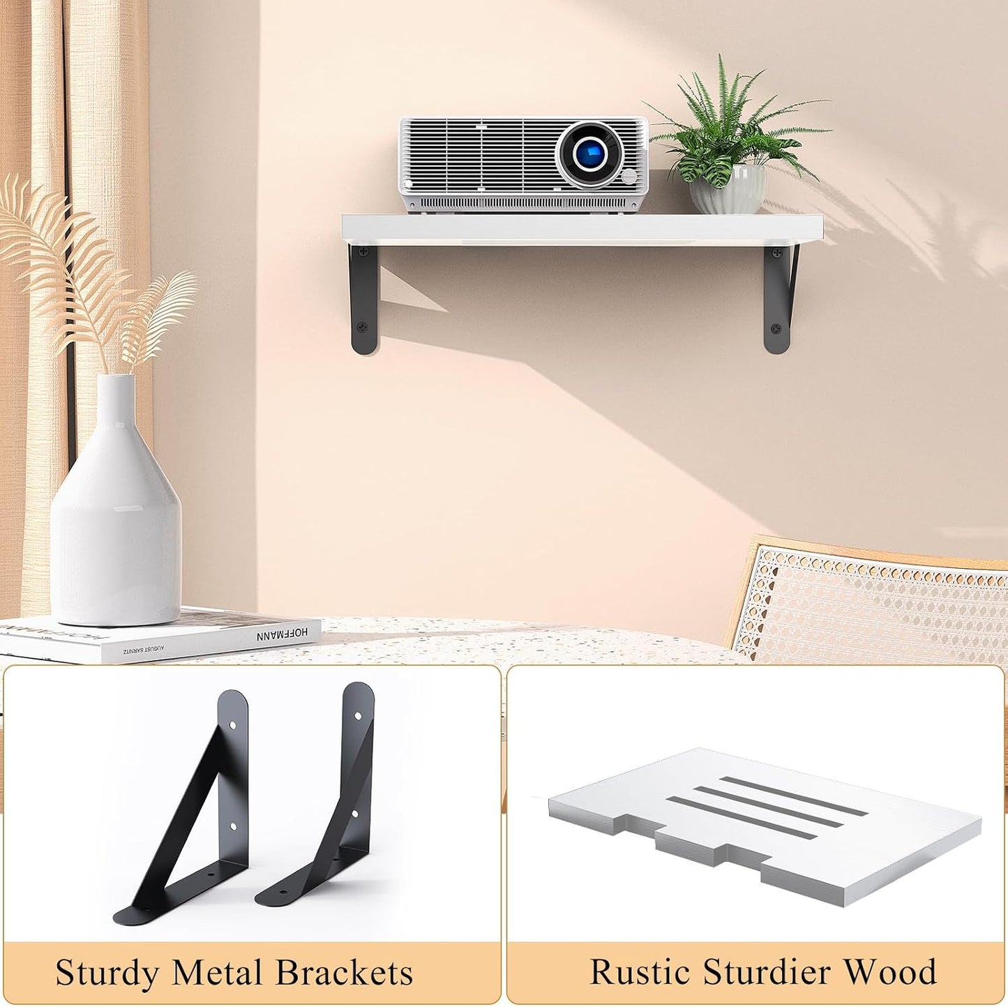 15.7" 9.8"(Lx DAWASAPAT Projector Shelf/Modem Shelf/Router Shelf/Cable Box Wall Mount/Router Wall Mount, x W) White