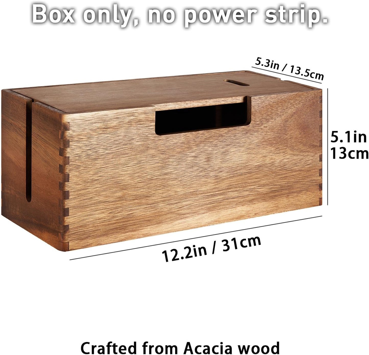 LiTY Acacia Wood Cable Management Box, Wooden Cord Hider & Organizer for Power Strip, Electrical Hiding, TV Wires, Desk