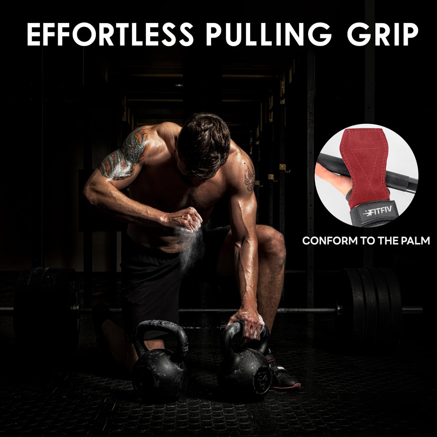 FITFIV Weight Lifting Wrist Strap, Double Leather Weightlifting Wrist Straps for Gym Strength Training, Neoprene Padded Wrist Wraps - for Men & Women (Pair)