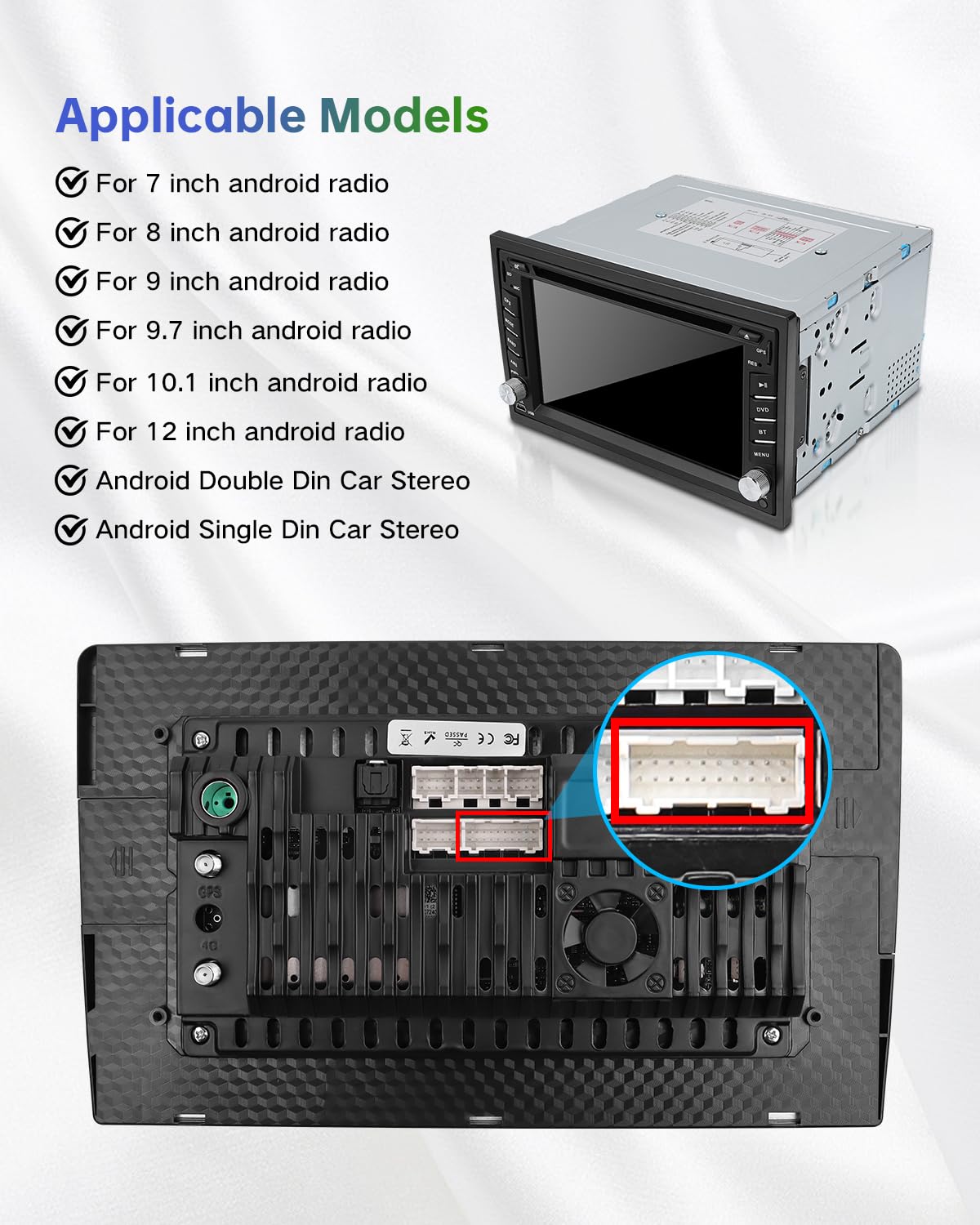 20Pin 4G Android Car Stereo RCA Wiring Harness Adapter with SIM Card Slot, Mic Jack, Audio Input/Output Cable