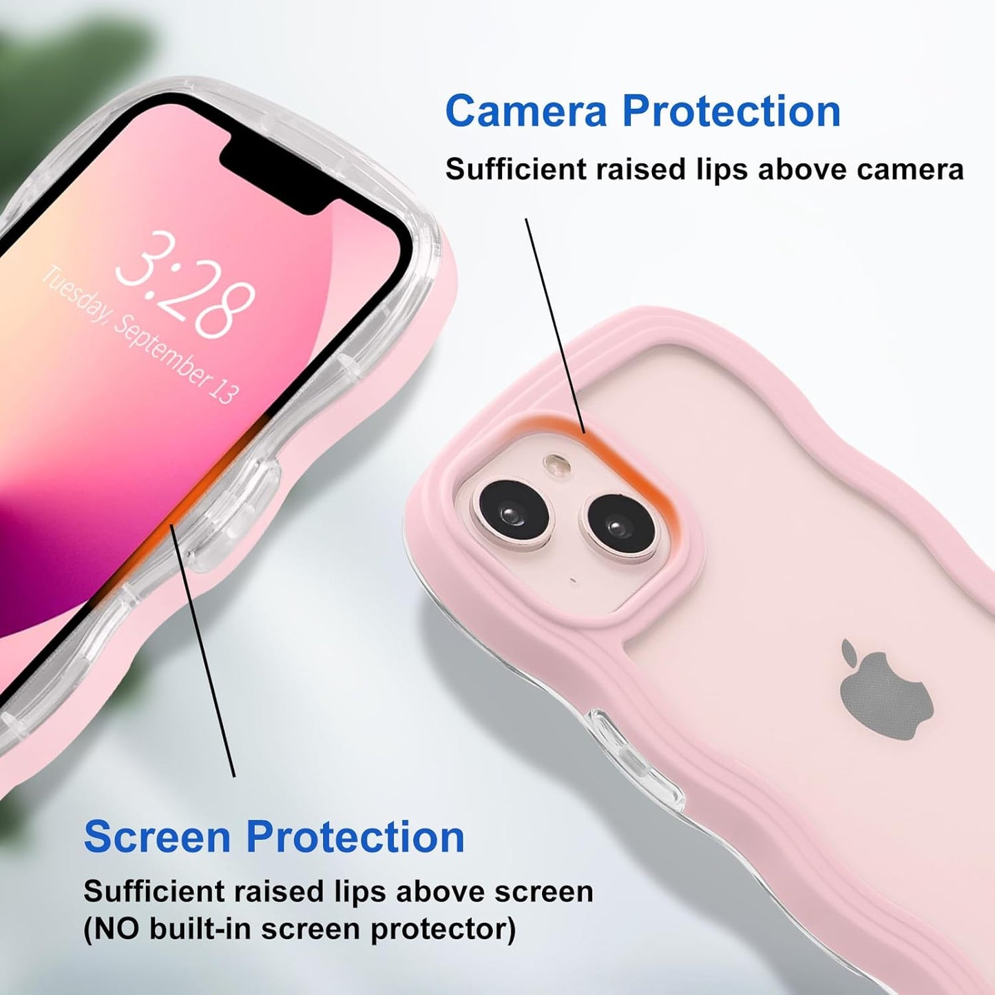 Anuck 13 for iPhone Case Wavy Edge Clear Back Design, Anti-Slip Grip Cute Wave Curly Frame Shape Shockproof Soft TPU