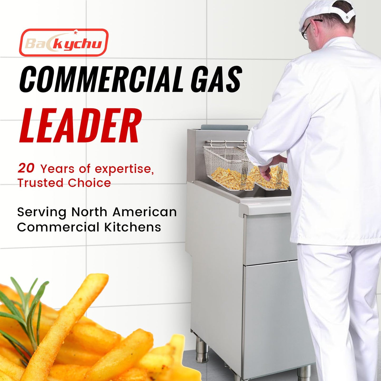 Backychu Commercial Deep Fryer -3-Burner Liquid Propane Fryer CSA, 35-40 lbs Capacity, 90,000 BTU/h Adjustable Thermostat 200°F-400°F, Stainless Steel Gas Liquid Propane Deep Fryer for Restaurants