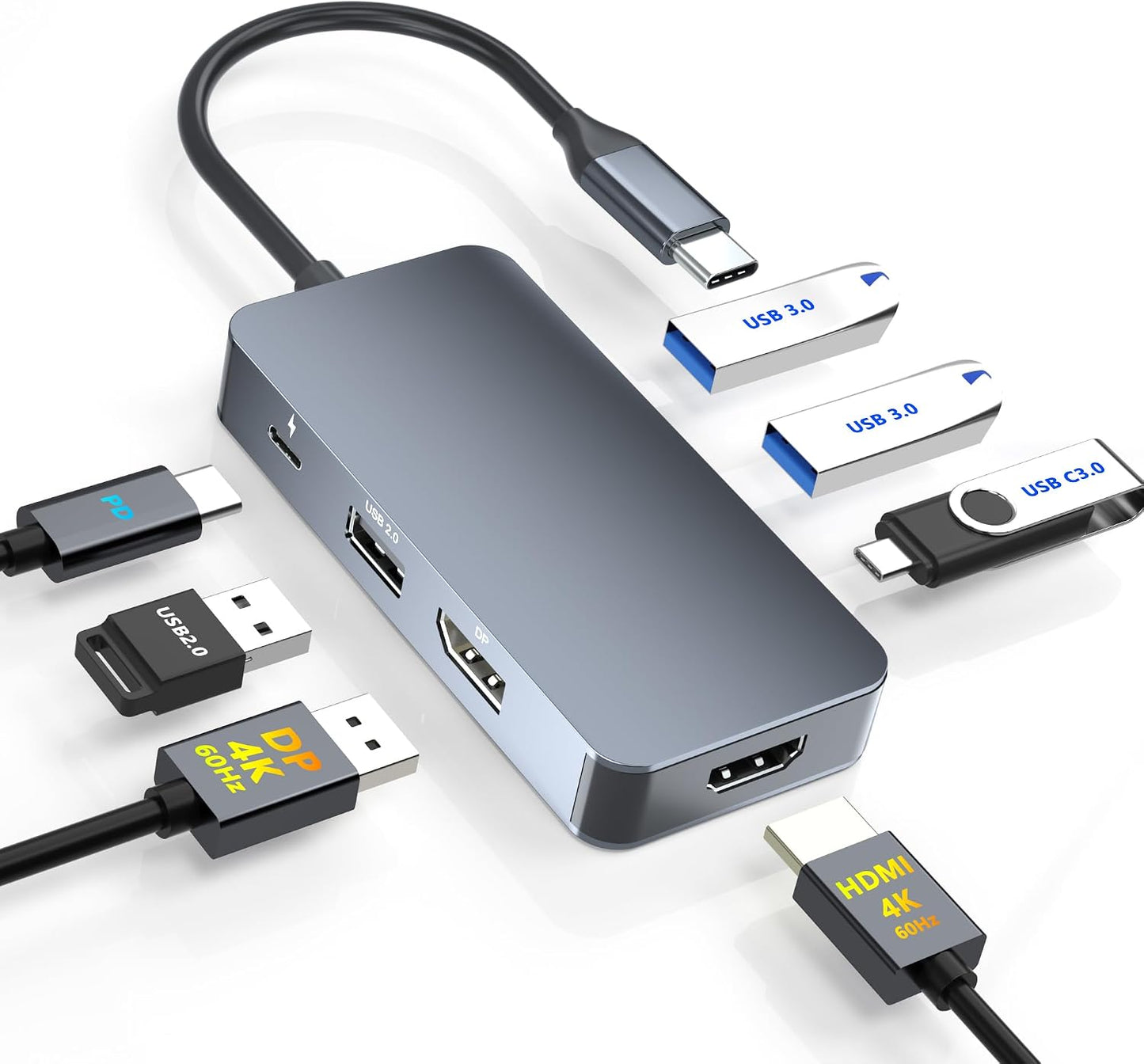 Buerlaseul 4K@60Hz 7 1 USB3.0/USB-C HDMI Display Port USB C Docking Station Dual Monitor for Dell/HP/Mac Laptop, in USB