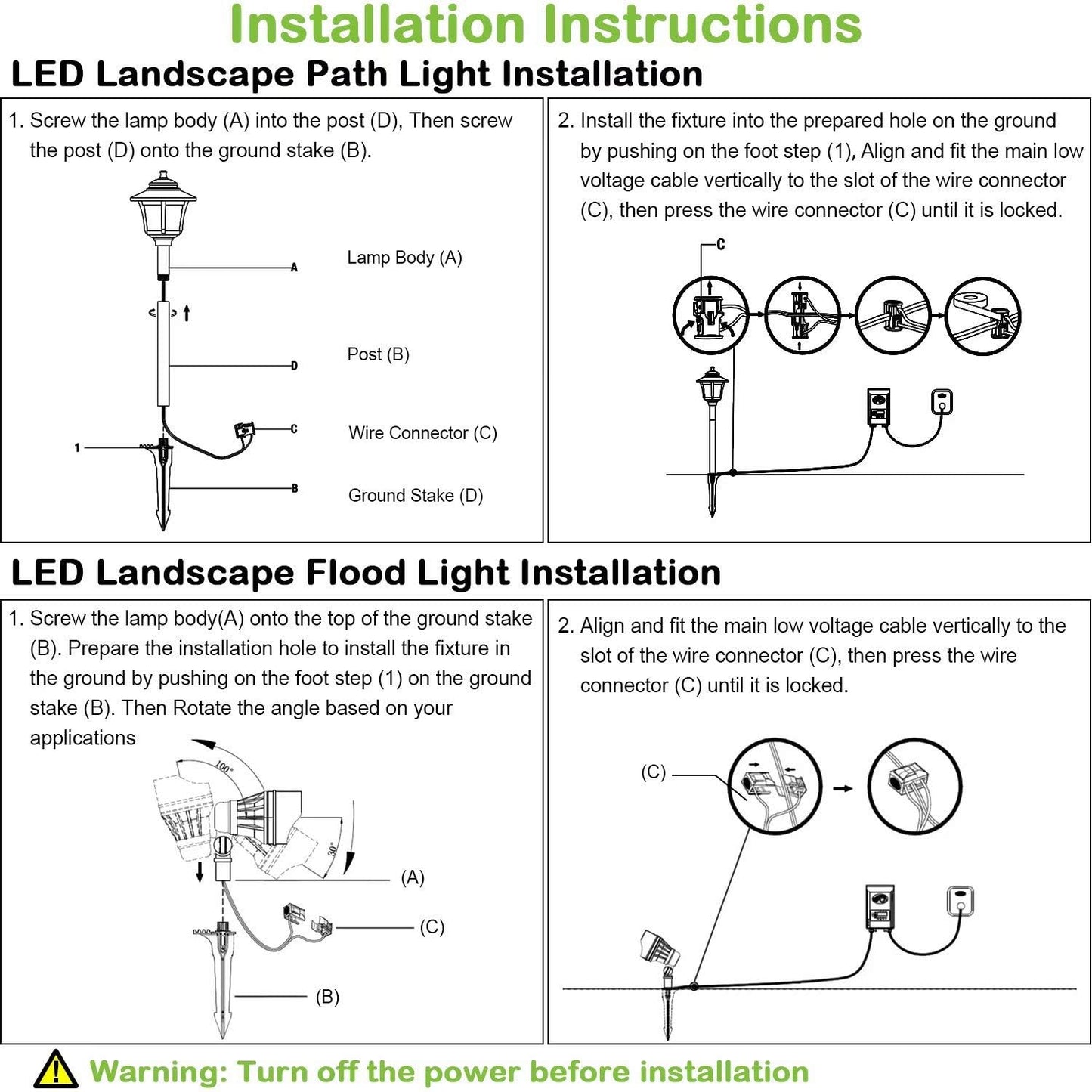 hykolity 8 Pack Low Voltage LED Landscape Kits, 12V-15V Pathway Flood Light Kits, 10W 390LM and 3.4W 155LM Wired for Outdoor Yard Lawn, Die-cast Aluminum, 50W and 30W Equivalent