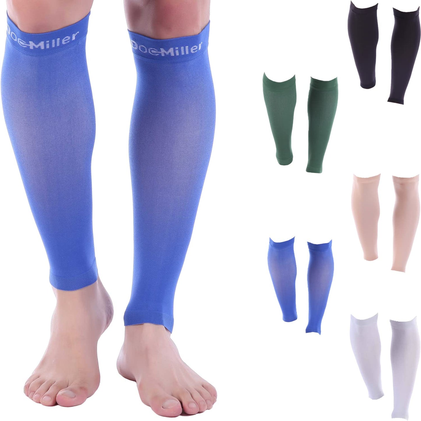 Doc Miller Calf Compression Sleeve for Men & Women – Footless Compression Socks, Knee High 30-40 mmHg, Shin Splint Relief, Leg Compression Sleeves for Running, Swelling, Nurses, Varicose Veins, 1 Pair