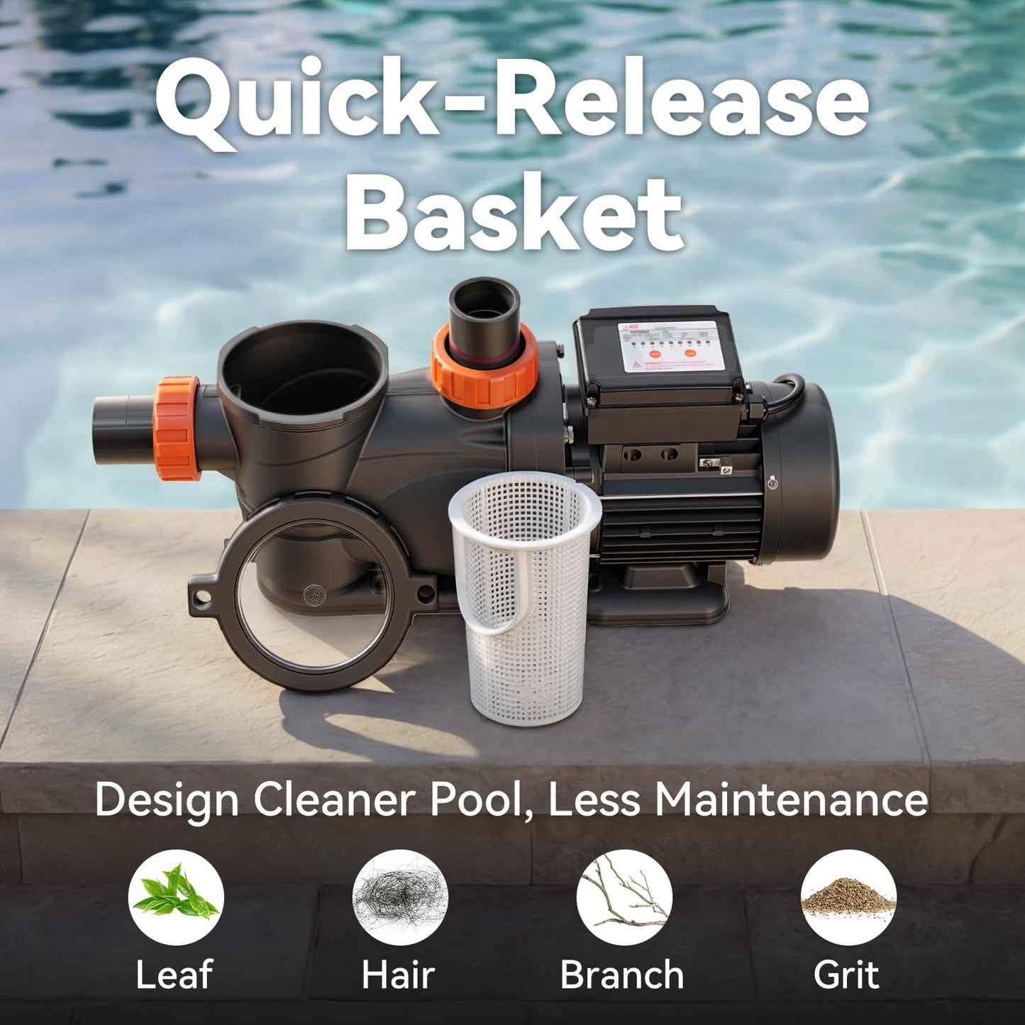 LEO In/Above Ground Pool Pump High Flow Powerful Self Priming Pool Pump,Light Black