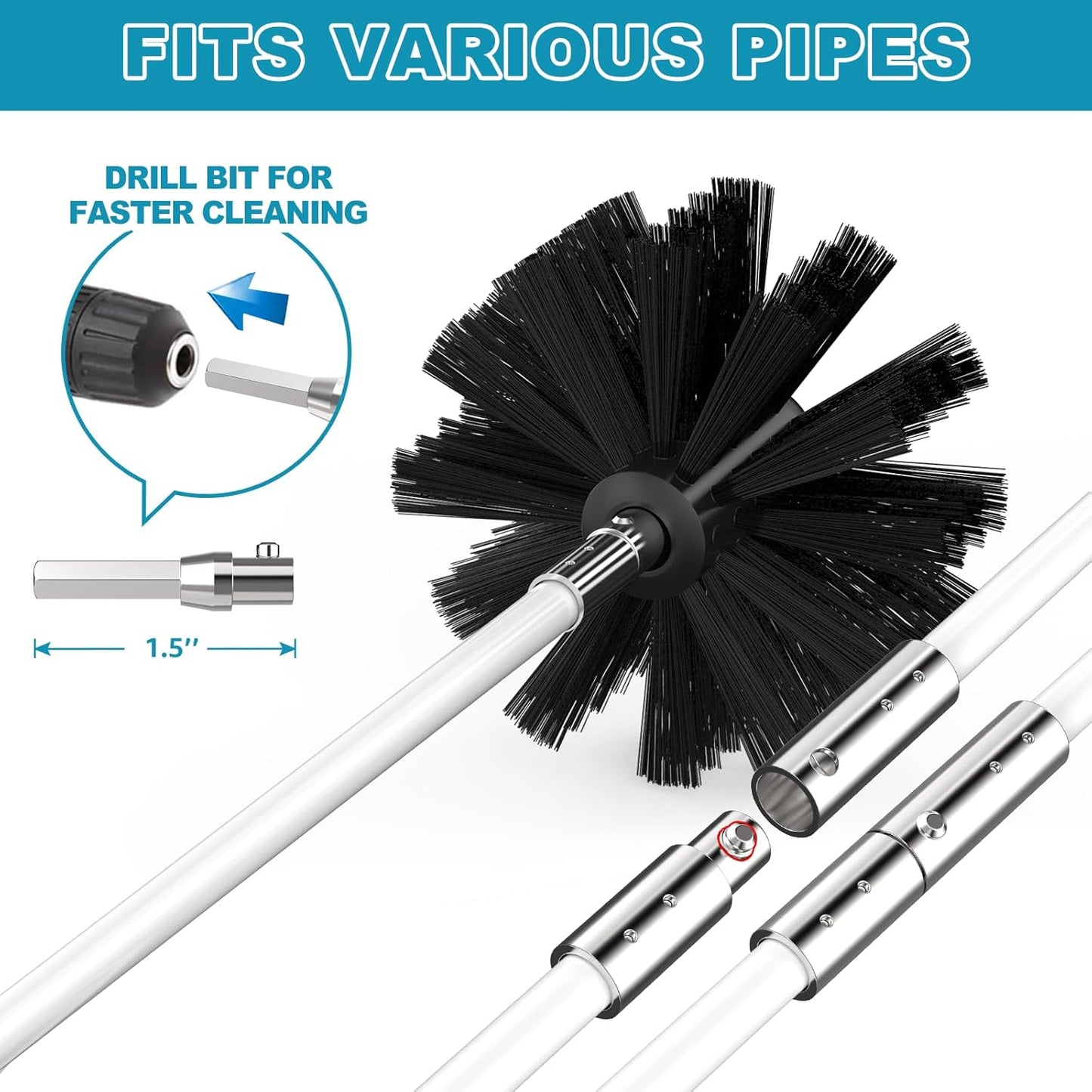 Sealegend 40 Feet Dryer Vent Cleaner Kit - Upgraded Flexible Brush with Drill Attachment for Easy Lint Removal