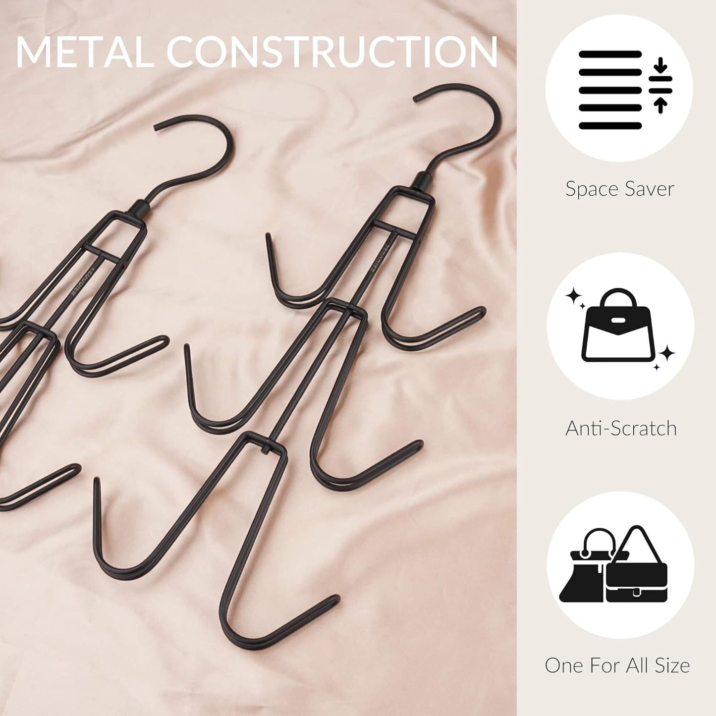 ZEDODIER Purse Organizer - Heavy-Duty Metal Hanging Hanger Holds Up to 12 Purses | Black, Space-Saving Design