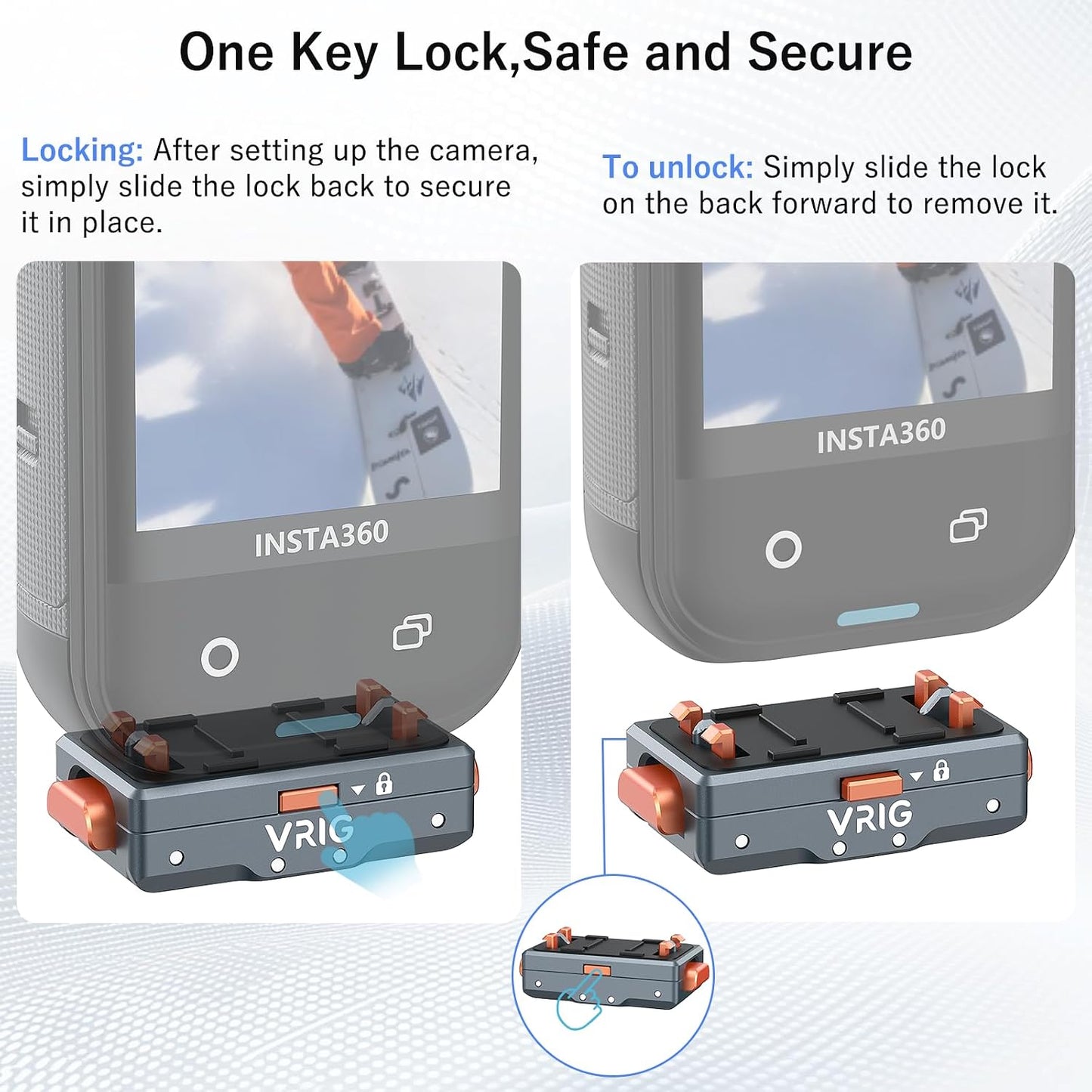 2.0, 360 X5/ X4 2/ 1/4 2-Prong AC-64 VRIG Safety Lock Quick Release Mount Aluminum Alloy Magnetic Base for Insta