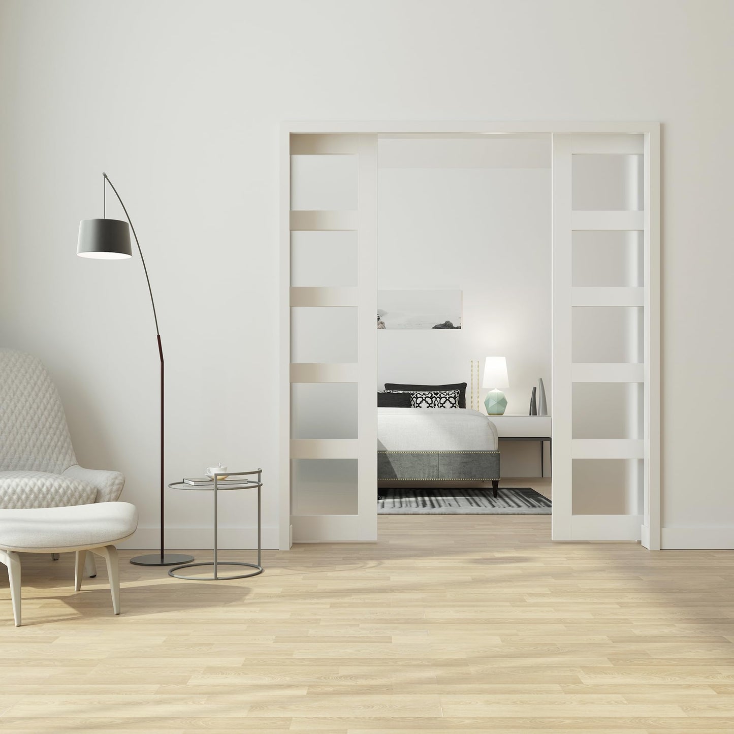 JUBEST 2 Set Pocket Door Frame Kits with 220LBS Two-Way Soft-Close Mechanism, Easy to Install Pocket Door Kit, for Double Door 48" to 72"x80", Durable and Stylish Hidden Door Kit, Smoothly and Quietly