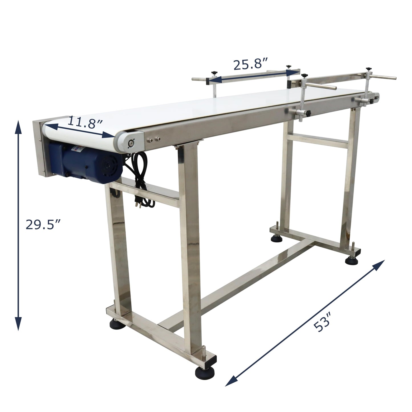 BREVELTION PVC Flat Belt Conveyor Stainless Steel Industrial Transport Conveyor Adjustable Speed Conveyor with Double Guardrails Conveyor Length 53.15inch Width 11.8inch Load 11LBS 60W