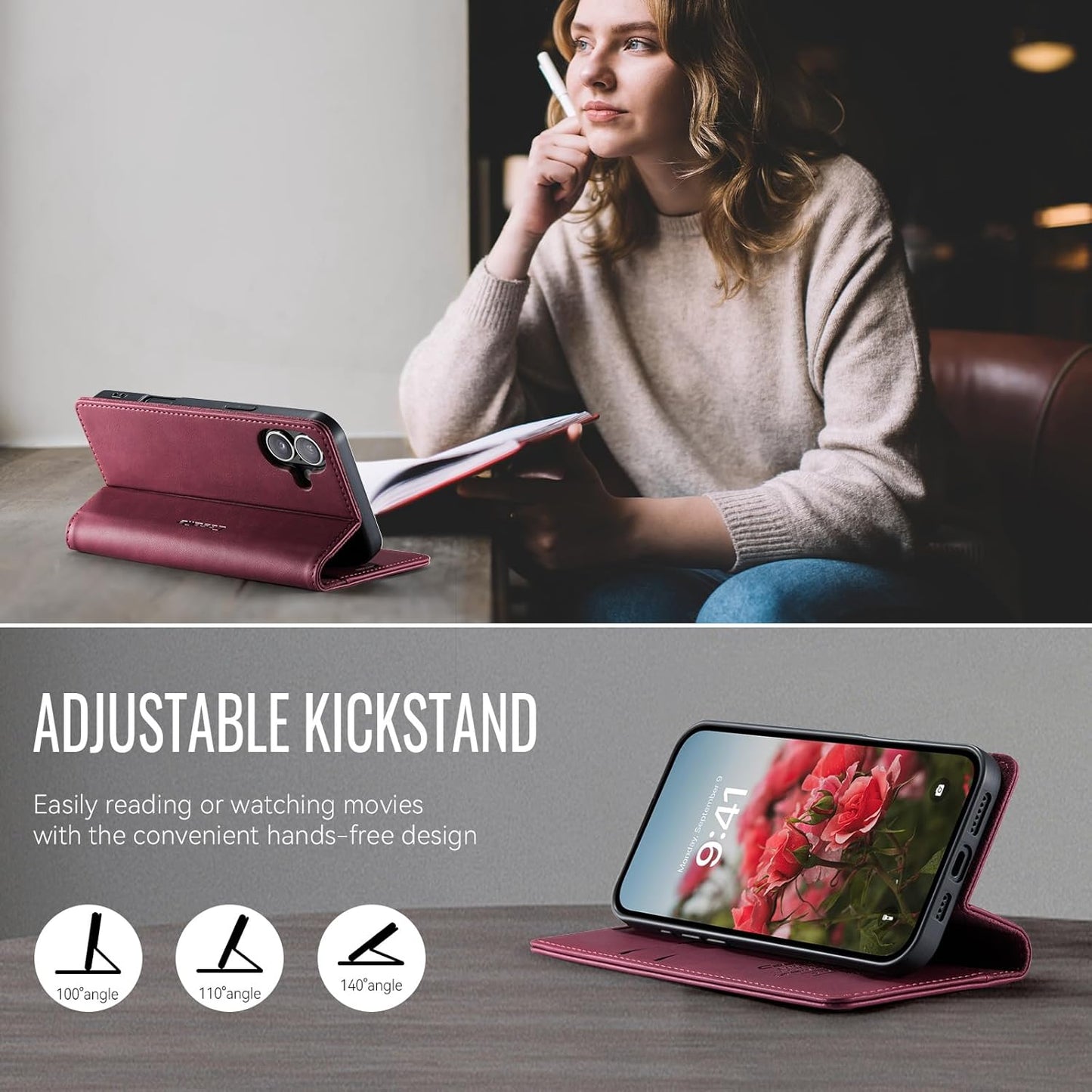 Cracedily 17 17, Wallet Case for iPhone Leather Wallet Flip Cover with Card Holder, Kickstand, Magnetic Closure, RFID