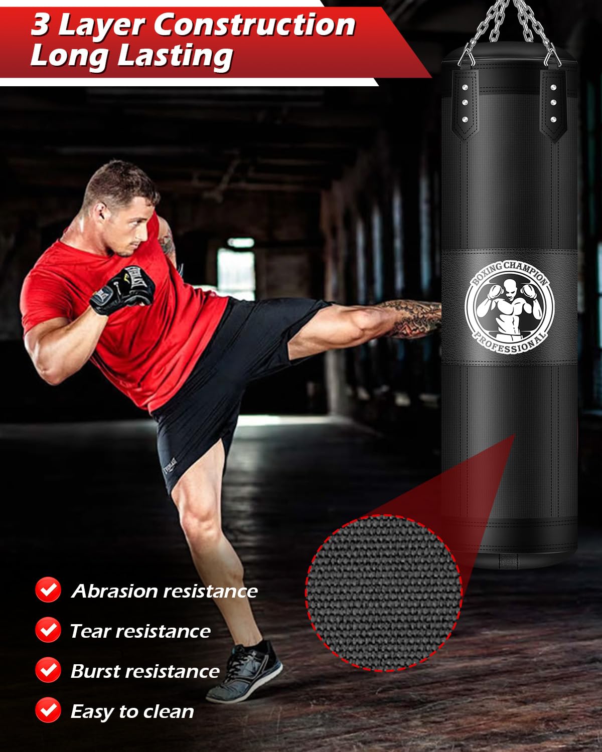 YORWHIN Hanging Punching Bag for Adults, 4FT Oxford Boxing Heavy Bag, Heavy Boxing Bag Set with Hand Wraps Chains, Kick Punching Bags for MMA Karate Kickboxing Boxing Muay Thai Training(Unfilled)