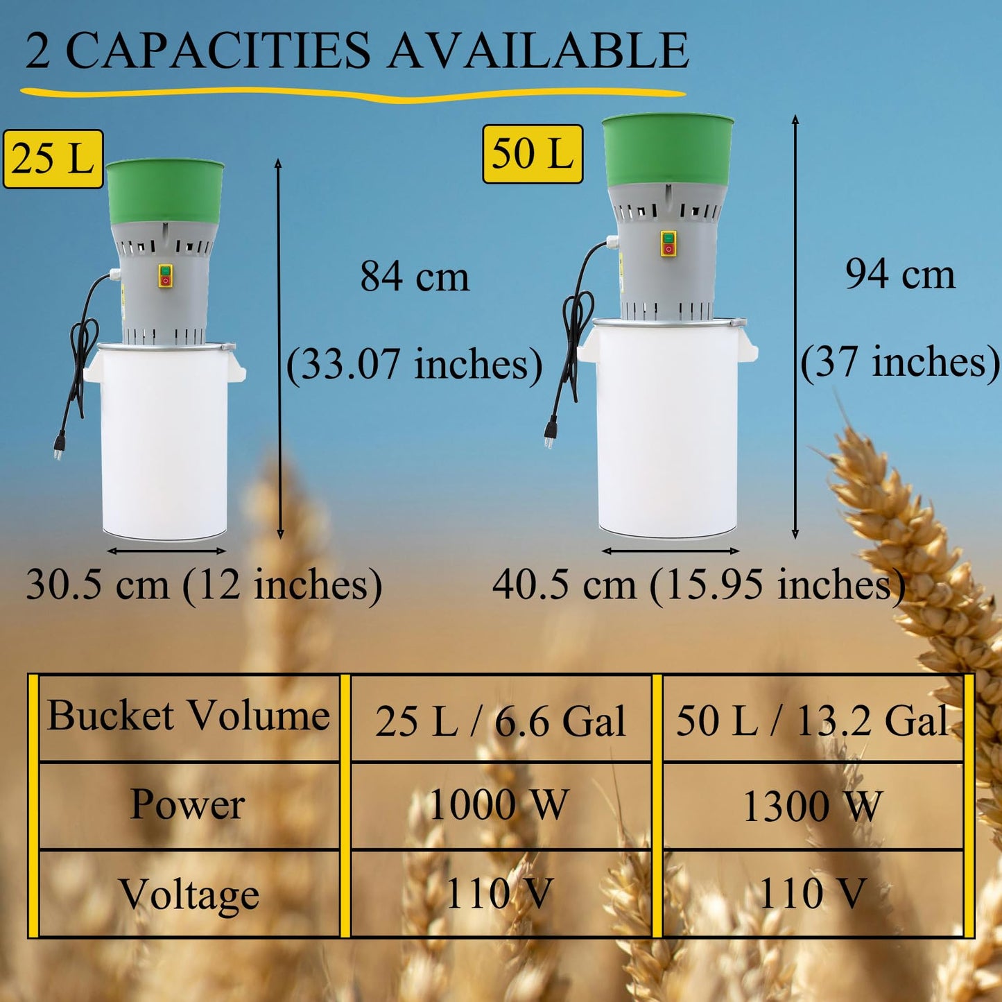 Grain Mill Grinder Agricultural Feed Grain Mill Grinder for Wheat Corn Soybean for Home Farm 6 Sizes Sieves (25L)