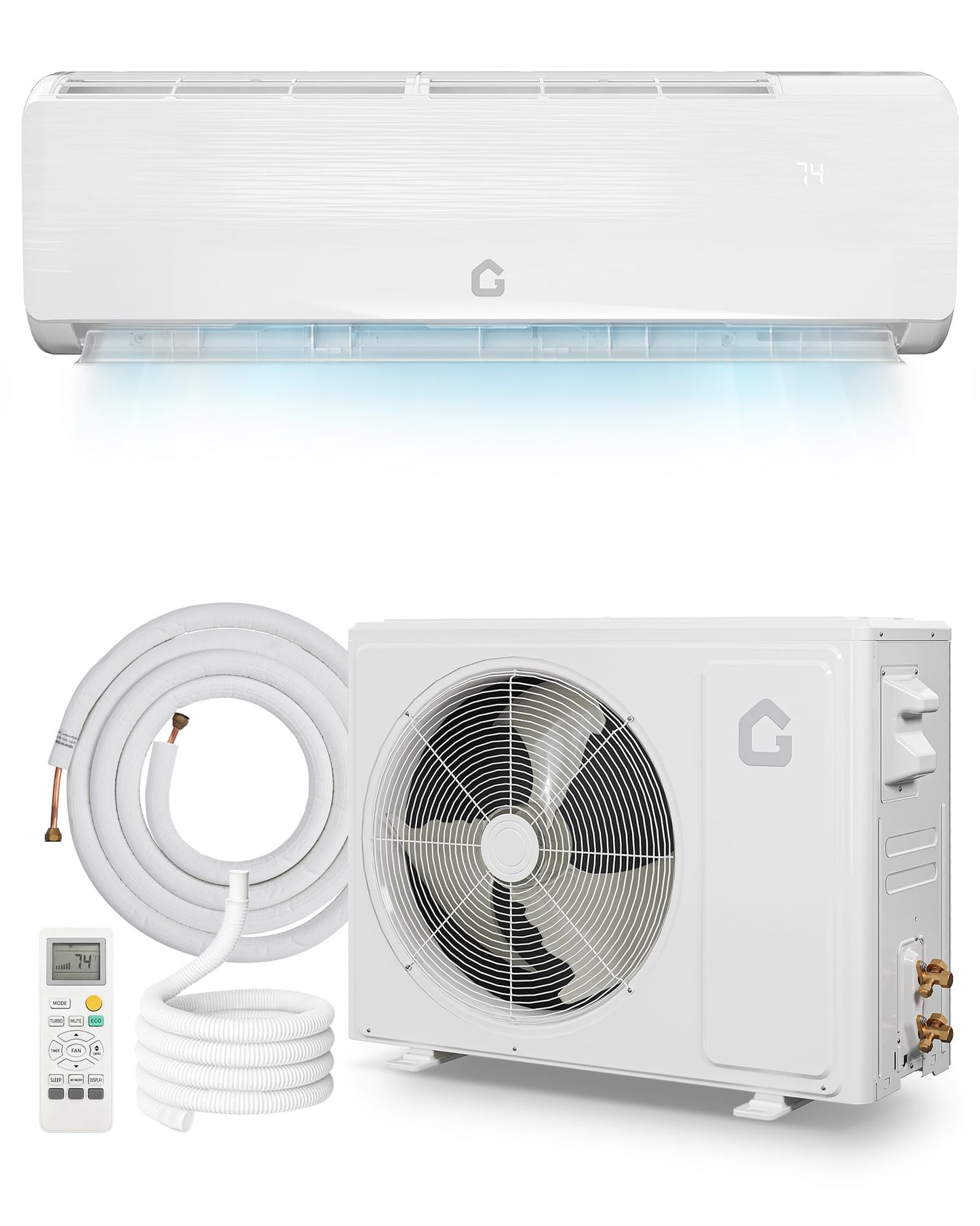 GarveeTech 18000 BTU Mini Split Air Conditioner - 19 SEER2 Ductless Inverter AC with 208-230V, Cools Up to 1250 Sq. Ft, Built-in Heat Pump System, White