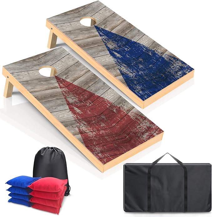 Cornhole Boards Set - Regulation Size 4x2/3x2ft Solid Wood Corn Hole Game Set with 8 Bean Bags and 2 Cornhole Boards - Perfect for Outdoor Game