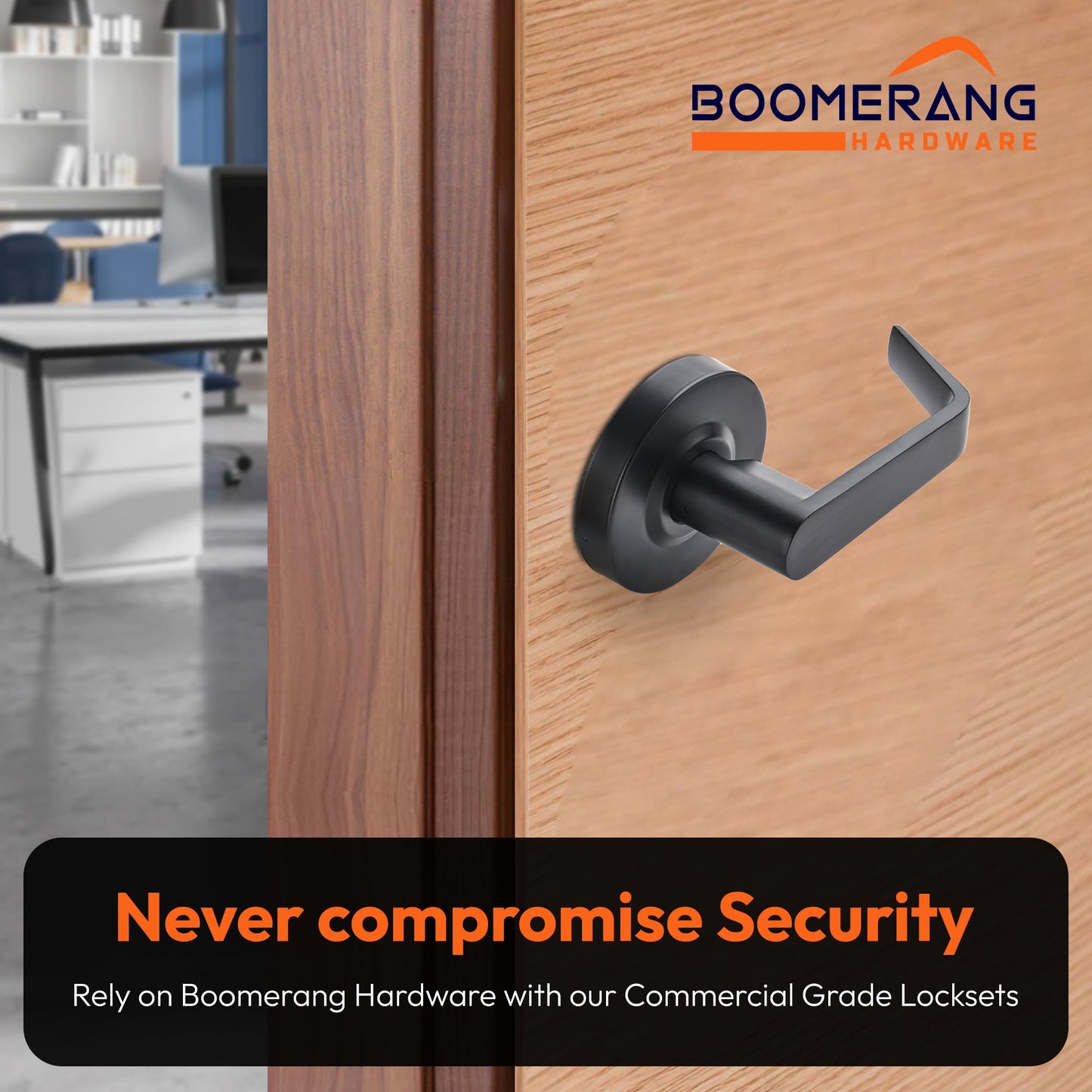Boomerang Heavy-Duty Passage/Closet Function Commercial Lever Door Lock, ADA & Grade 2 Industrial Door Handle, Cylindrical Lever, Non-Handed, Matte Black (US19)