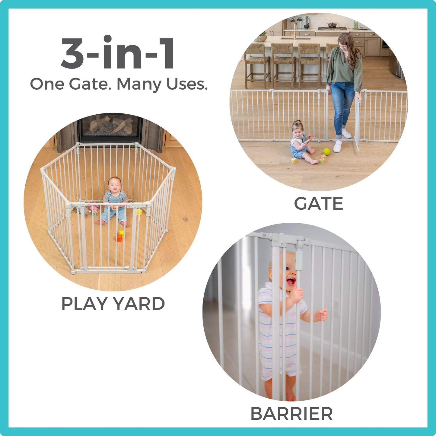 Toddleroo by North States - 3 In 1 Metal Superyard Baby Play Yard: 6 Panel Playpen, Safety Gate, or Extra Wide Baby Fence - Encloses Up to 10 Square Feet - 30 Inches Tall - Taupe