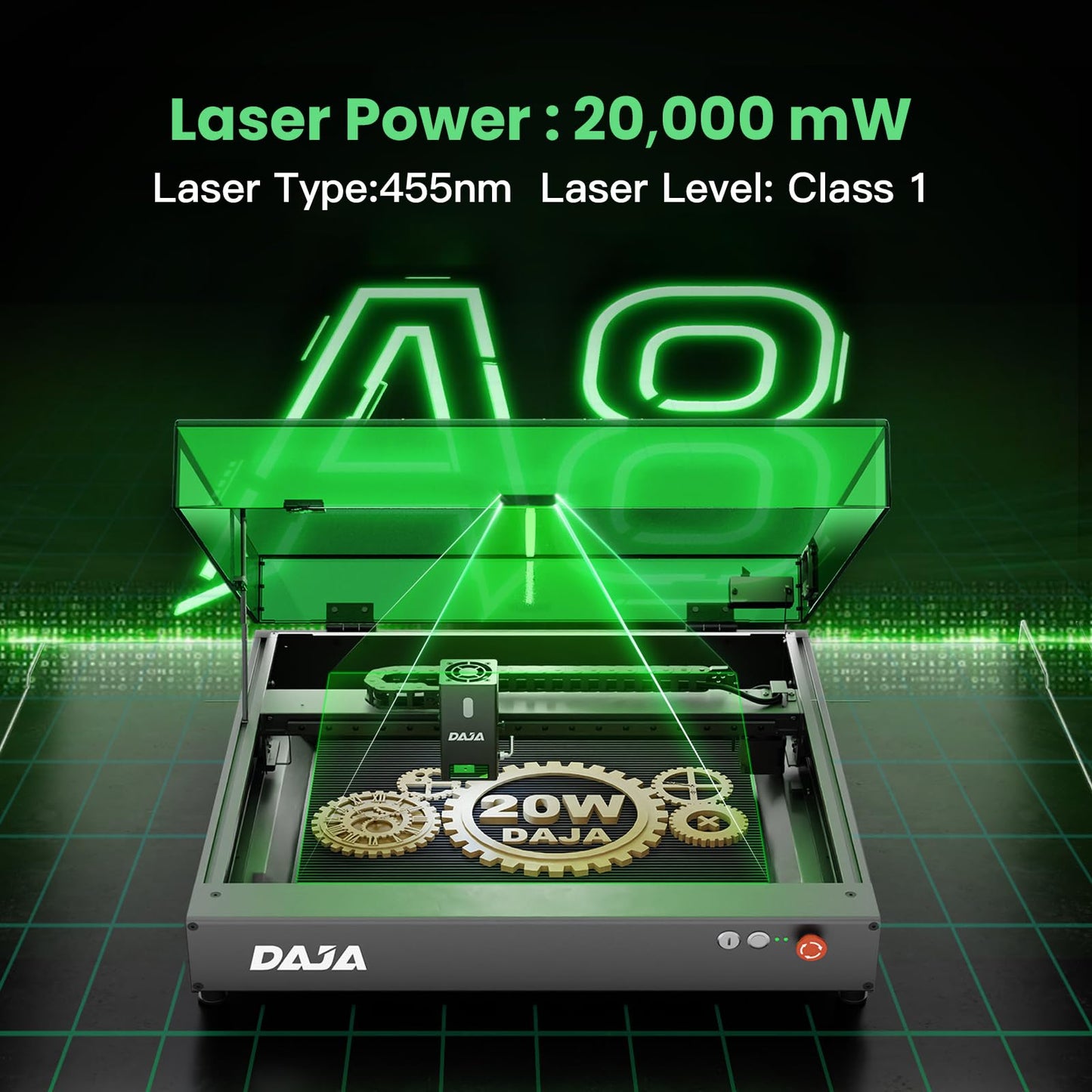 DAJA A8 20W Diode Desktop Laser Engraver Machine with Air Assist Smart 16MP Cameras, 600mm/s Speed Beginner-friendly Class 1 Safety Laser Engraver for Wood and Metal, Acrylic,