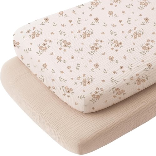 Konssy Muslin Fitted Bassinet Sheets - Soft 2-Pack for Baby Girl/Boy | Perfect Fit for Oval & Rectangle Mattresses