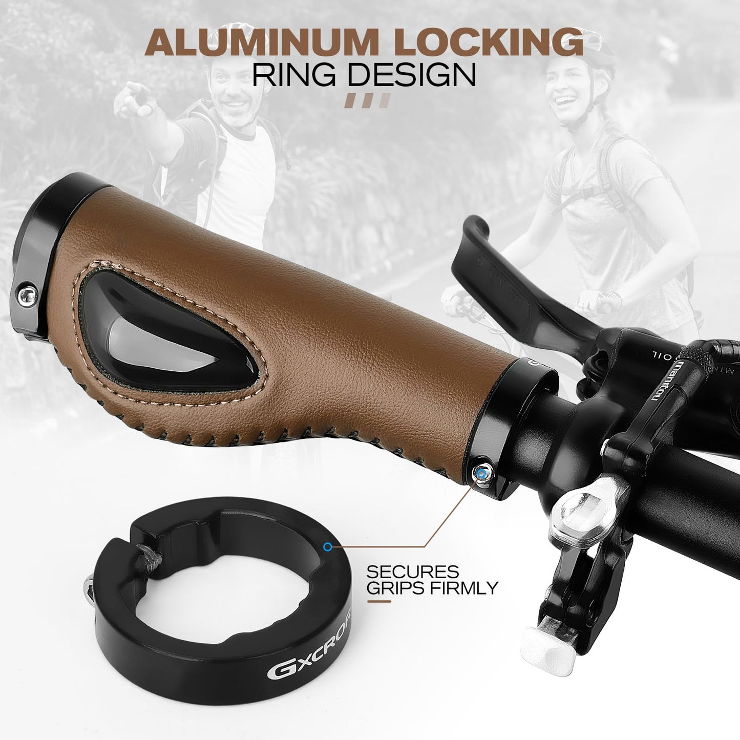 GXCROR Ergonomic Bike Grips with Silicone Damping, Premium PU Mountain Bike Handlebar Grips Anti-Slip Design, Locking MTB/City/Road Bicycle Grips for All 22.2mm Handlebars
