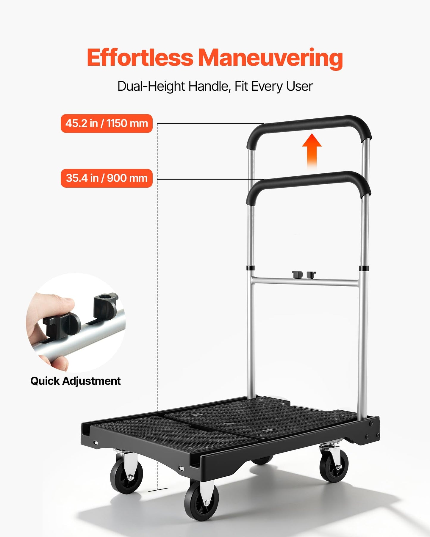 VEVOR Foldable Utility Cart, 330LBS Portable Dolly Cart with Telescoping Handle for Boxes, Crates, Groceries, Folding Platform Truck with 360° Swivel Wheels for Garage/Garden/Office, Black