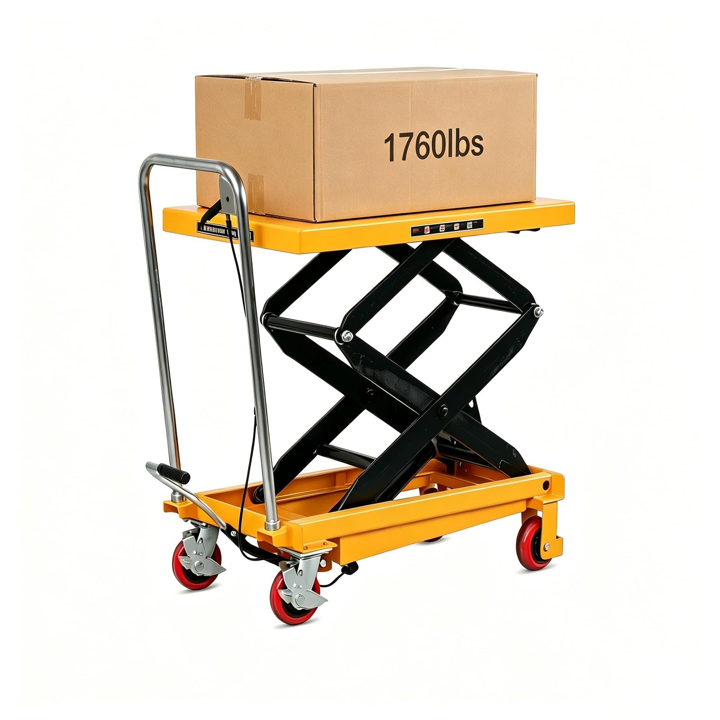 Heavy Duty Table Lift, 1760lbs Capacity Hydraulic Table Cart with 59" Height, Double Scissor Lift Table Cart with Locking Wheels and Safety Guard for Material Handling and Loading