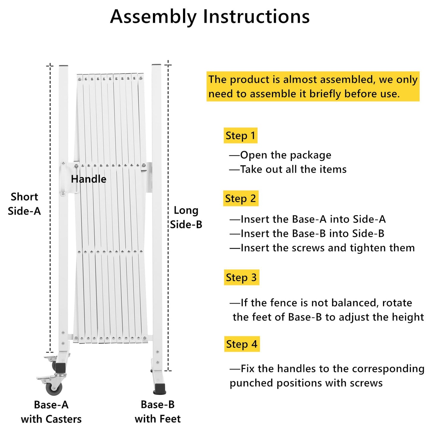 AkiiGer Metal Expandable Barrier Fence for Dogs, Portable Barricade Gate with Casters, Foldable Pet Gate Indoor Outdoor for Rooms, Stairs, Driveway, Garage, Yard, Doorways, 11 Feet, White