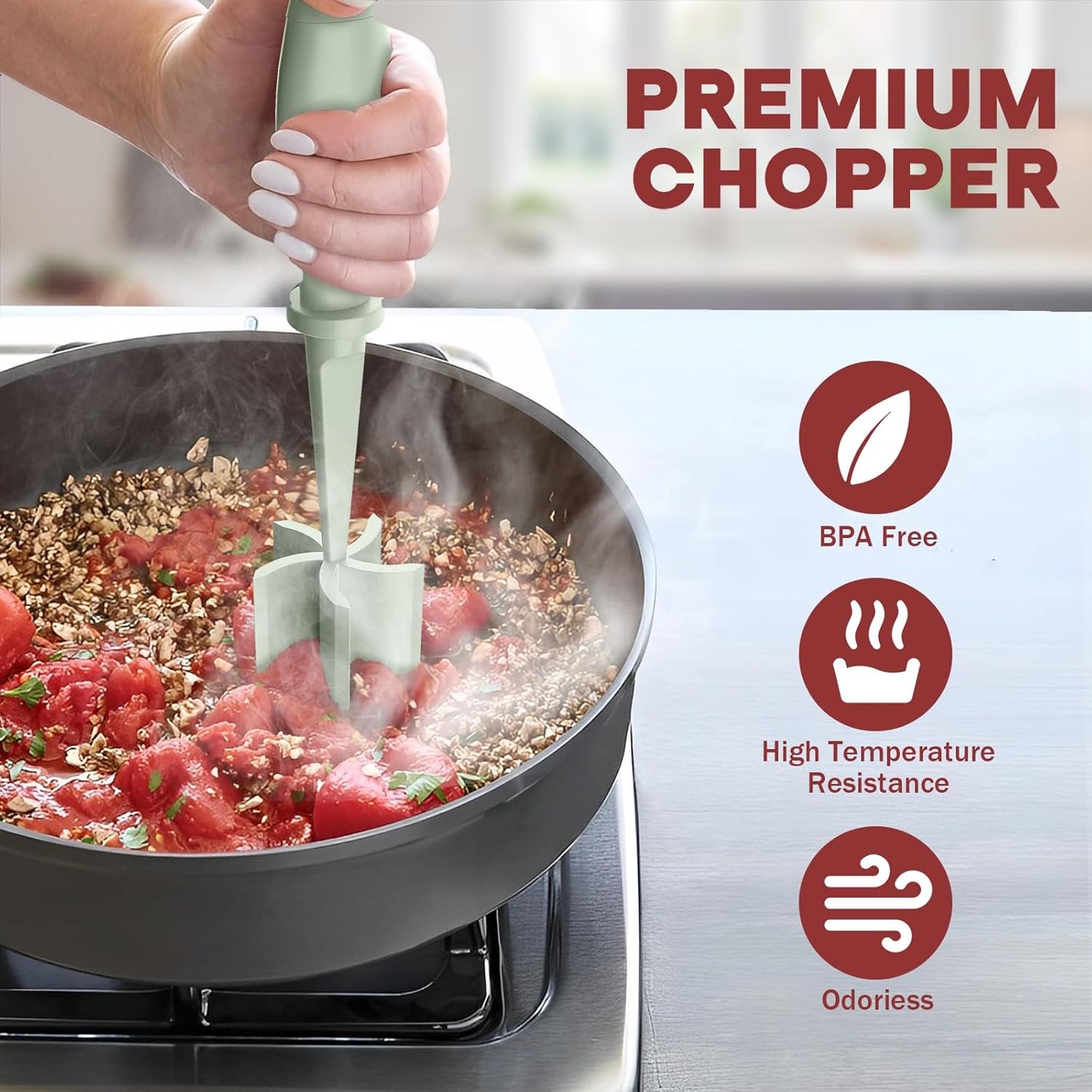 Skiennix Meat Chopper Set - Premium Heat Resistant Hamburger Grinder | 2 Pcs Green Smasher Tool