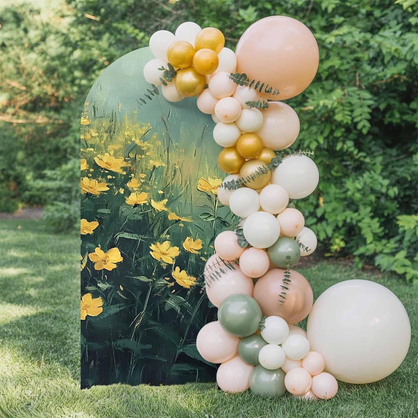 Jnbasdffb 7.2 Spring Floral Wedding Arch Cover,Stretchy Spandex Arch Backdrop Stand Covers FT,Green Botanical Modern
