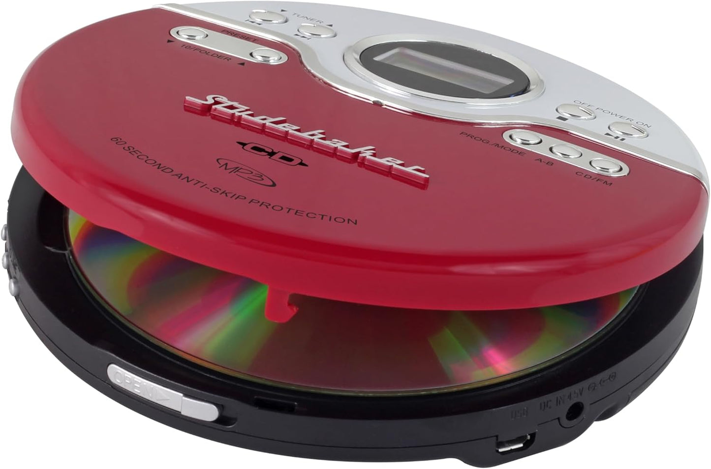 Studebaker SB3703RB CD/MP3 Joggable Personal Player with Audio Book Compatibility, Bookmark Feature and FM PLL Radio
