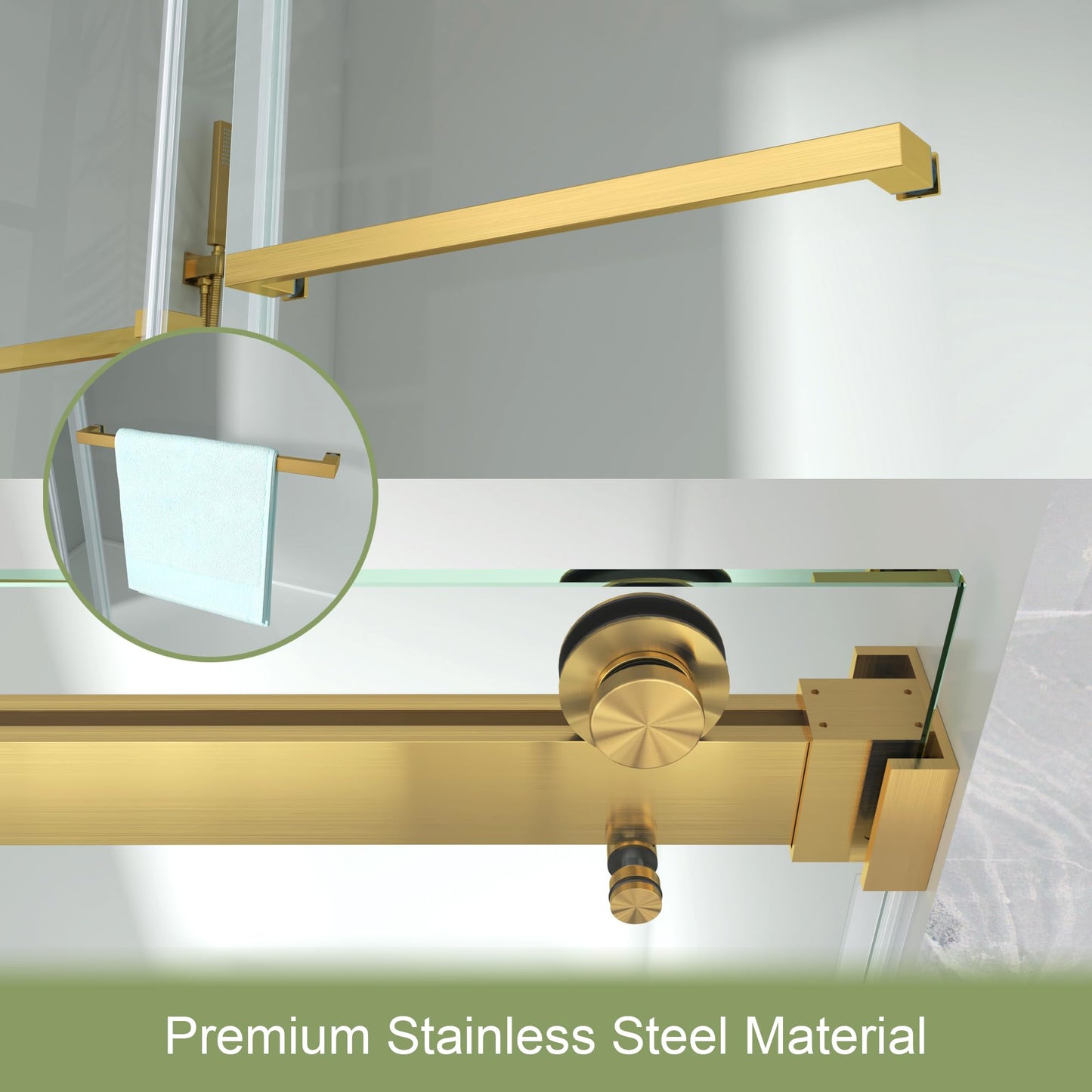3/8"(10mm) SGCC Tempered Glass, 56-61" W x 72" H Frameless Double Sliding Shower Door, Sliding Glass Shower Door for Walk-in Bathroom with Easy Clean Coating & Stainless Steel Hardware (Brushed Gold)
