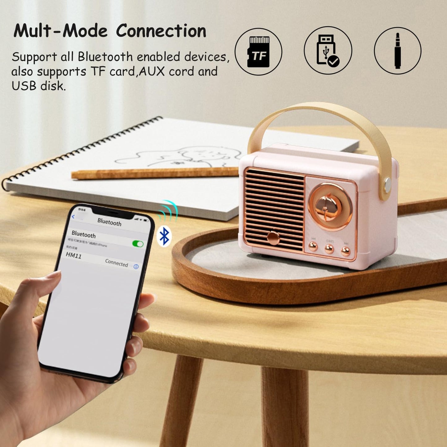 Baolira Retro Bluetooth Speaker, Portable Wireless Speaker with Crystal Clear Stereo Sound Rich Bass, Best Birthday