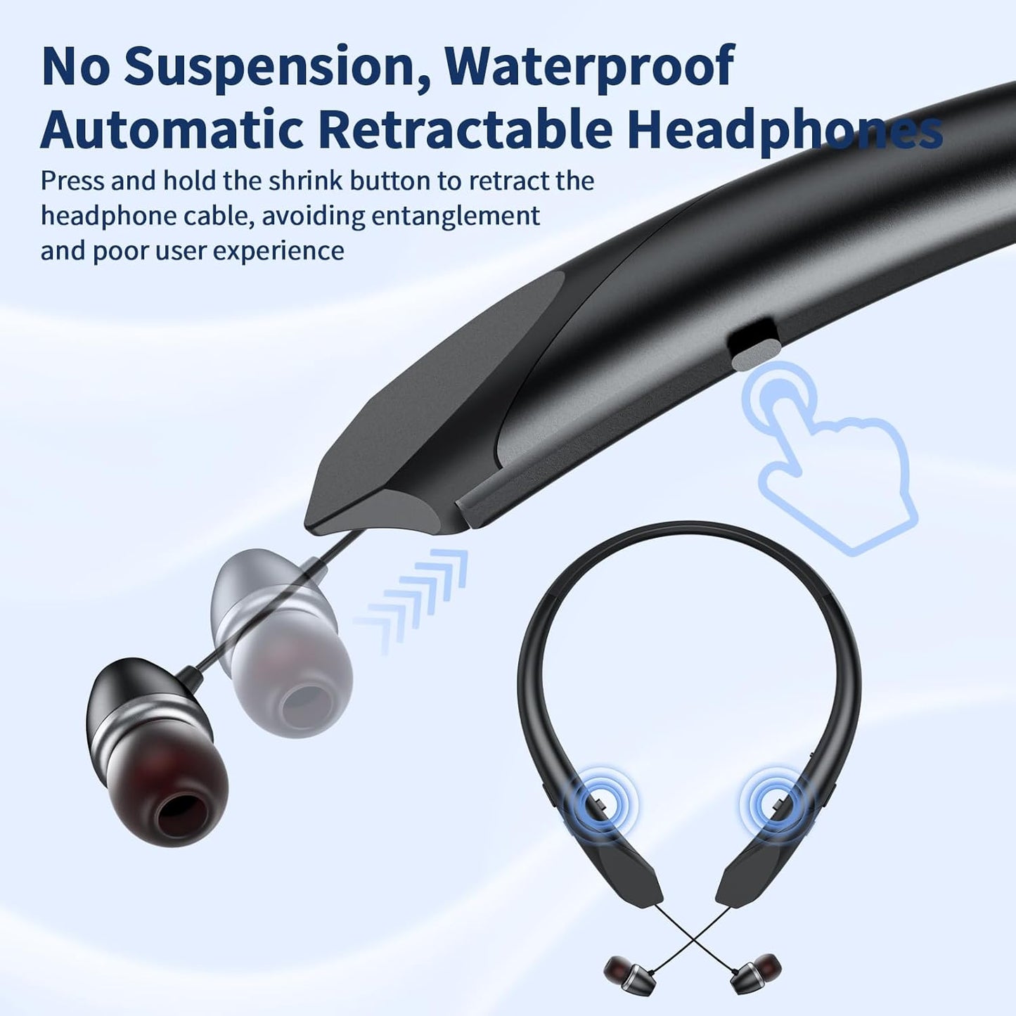 ZIQOPGD Headset IPX5 Neckband Bluetooth Headphones, Retractable Wireless Bluetooth Earbuds with Microphone, Sweatproof