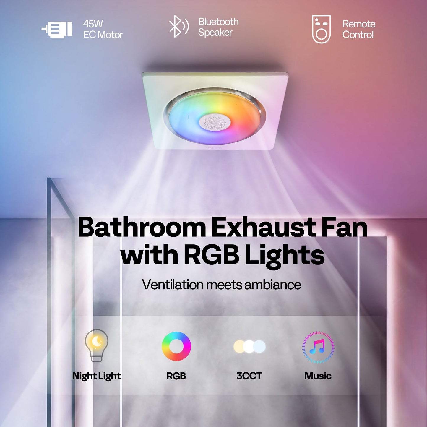 VIVOHOME Bathroom Exhaust Fan with RGB Light & Humidity Sensor (160-110-50CFM) & Bluetooth Speaker - 2700K/4000K/5700K LED Light, EC Motor Retrofit Bath Fan, No Attic Access Needed