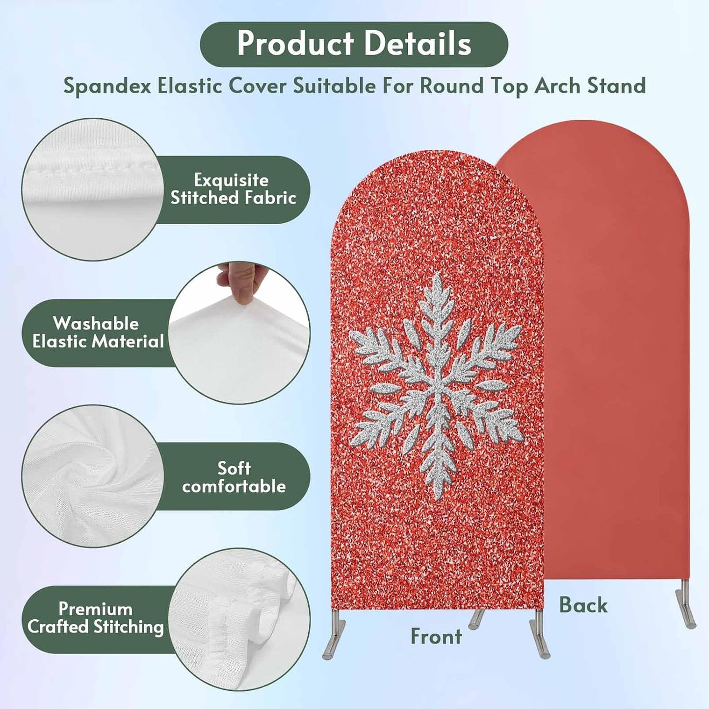 Duskova Living 5 Modern Themed Arch Backdrop Cover FT, Winter Watercolor Sparkling Snowflake Pattern Wedding Arch Cover