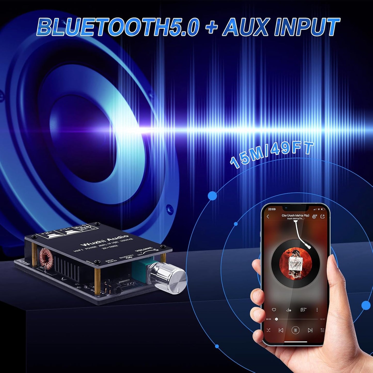 ZK-1002 5.0 100W 2 2.0 5-27V Bluetooth Audio Amplifier Board, x Channel Mini HiFi Power Amplifier Receiver with Volume