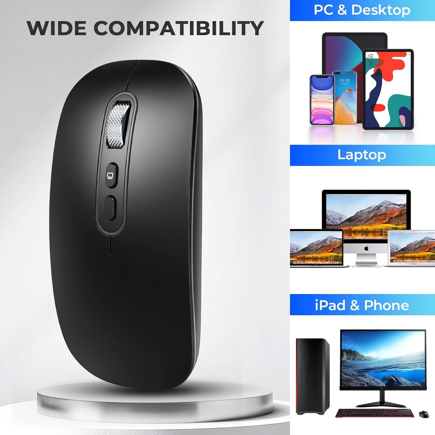 RaceGT USB C Wireless Mouse, Rechargeable Dual-Mode Mouse(Type-c and Bluetooth), Silent Bluetooth Mice for MacBook