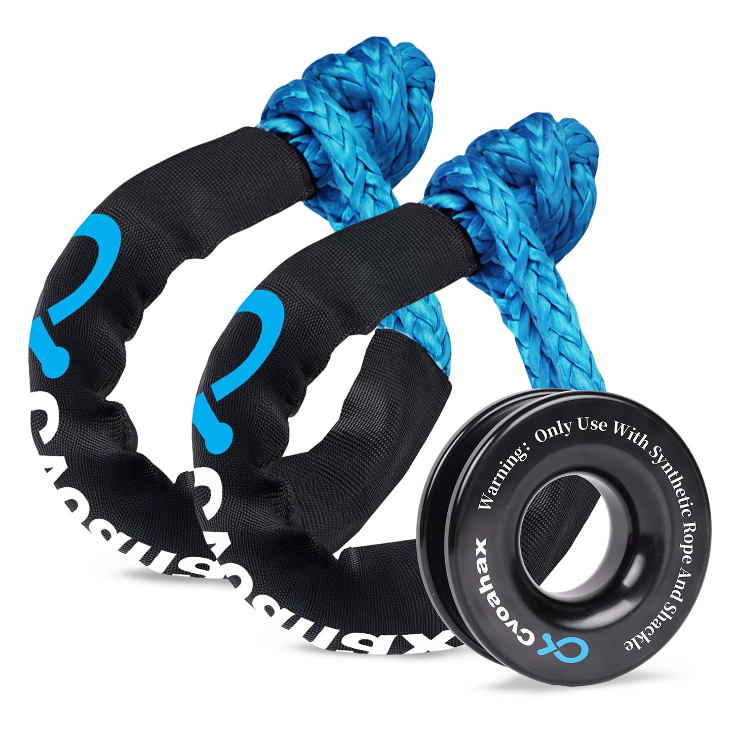 Soft Shackle & Recovery Ring Kit, 2PCS Blue Soft Shackle Recovery (56,000lbs Max Breaking Strength) 1/2'' x 22'' with Black Snatch Recovery Ring for ATV UTV SUV Truck Off-Road Vehicle Recovery