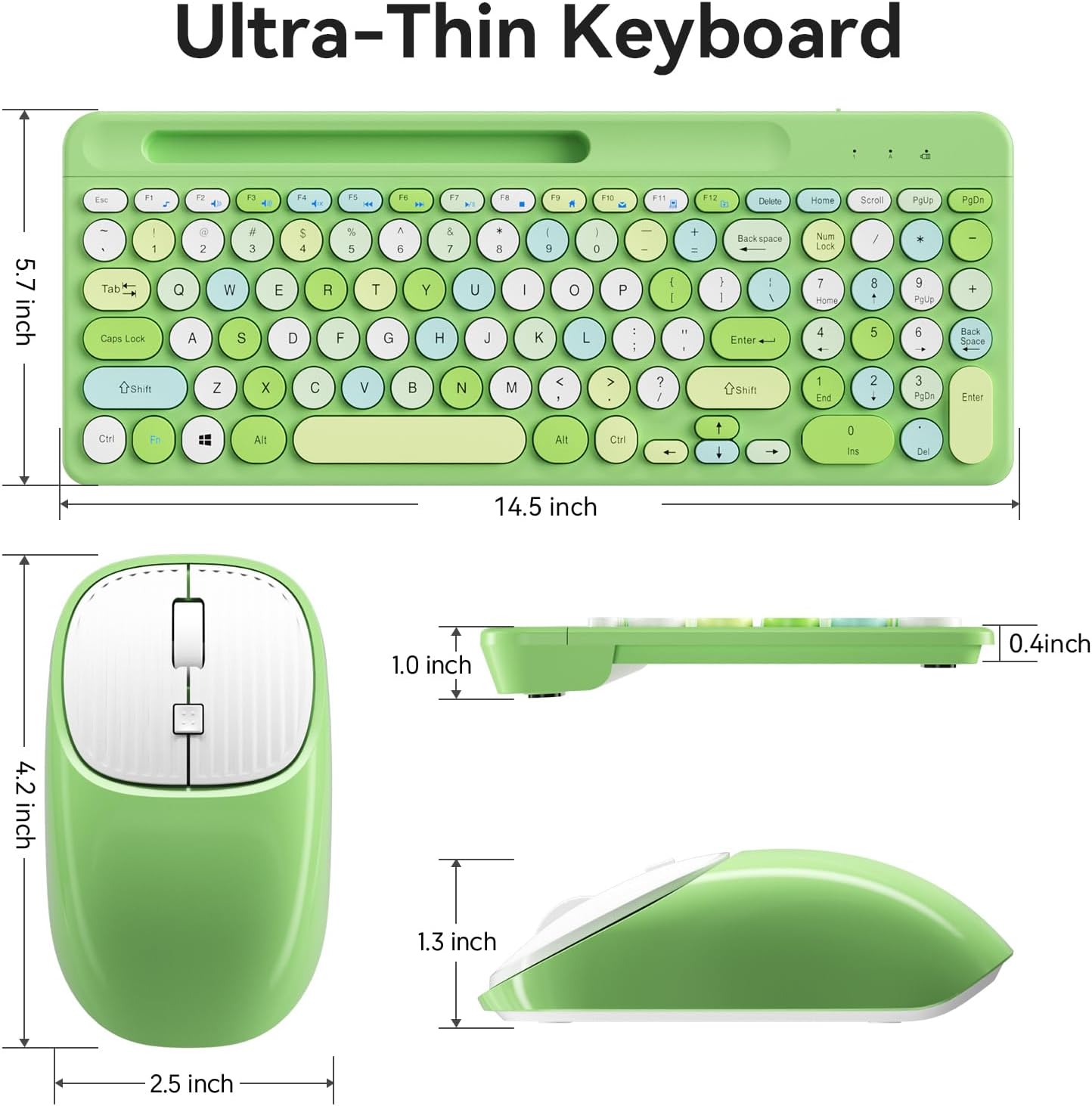XISOGUU 2.4GHz Retro Wireless Keyboard and Mouse Combo, Full-Size USB Keyboard with Round Keycaps, Wireless