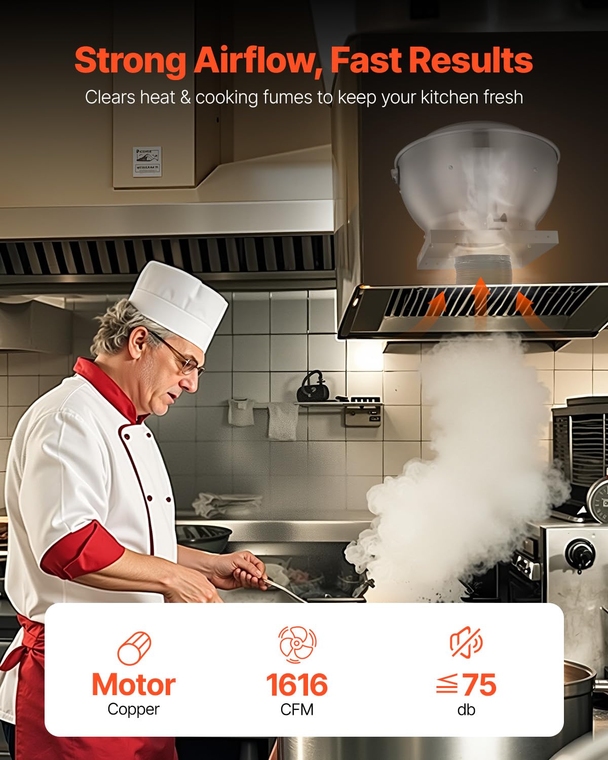 VEVOR Commercial Kitchen Exhaust Fan, 1616 CFM Restaurant Canopy Hood Exhaust Fan, 0.5HP 375W Direct Drive Food Truck Hood Vent, High Speed & Low Noise, for Warehouse, Agriculture