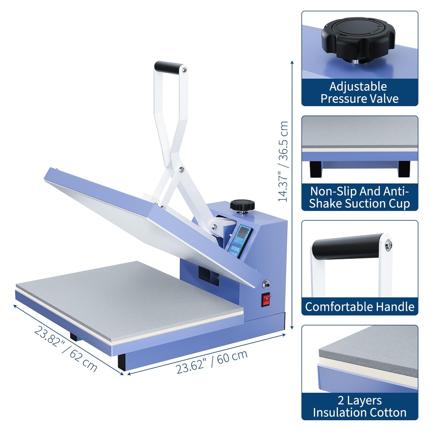16x24 Heat Press, Heat Press Machine, Even Heating Technology, Large Operating Panel, Industrial Digital Heat Transfer Machine Sublimation for T-Shirts, Clothes, Canvas Bags, Baby Blue