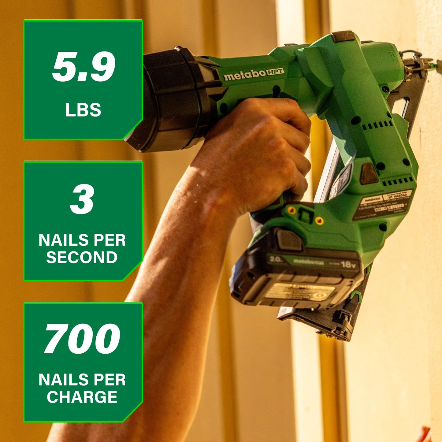 Metabo HPT 18V MultiVolt Brushless Pro 15-GA Angled Finish Nailer Kit, 15 Gauge Finish Nailer, Power Tool with 2.0Ah Lithium Ion Battery, 1-1/4" to 2-1/2" Nails, Powerful Brushless Motor, NT1865DAA