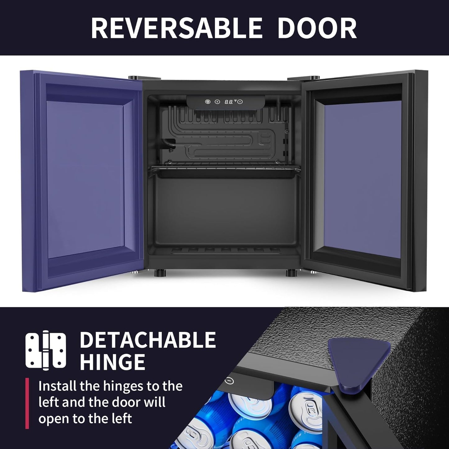Icyglee 48 Can Beverage Refrigerator Cooler, Mini Fridge Glass Door with Adjustable Shelves, Freestanding Beverage Fridge with Blue LED for Home/Office/Dorm/Bar, 1.3 Cu.ft