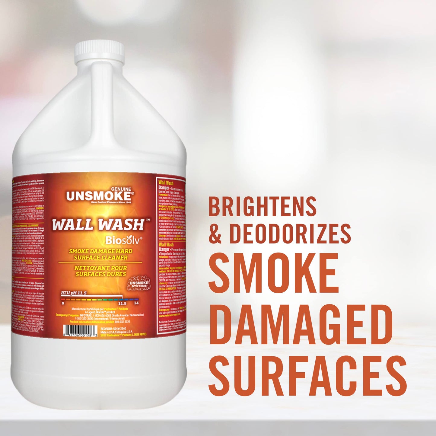 Unsmoke Wall Wash with Biosolv, Multipurpose Degreaser for Walls and Smoke Damage, Hard Surface Cleaner, 1-Gal Bottle