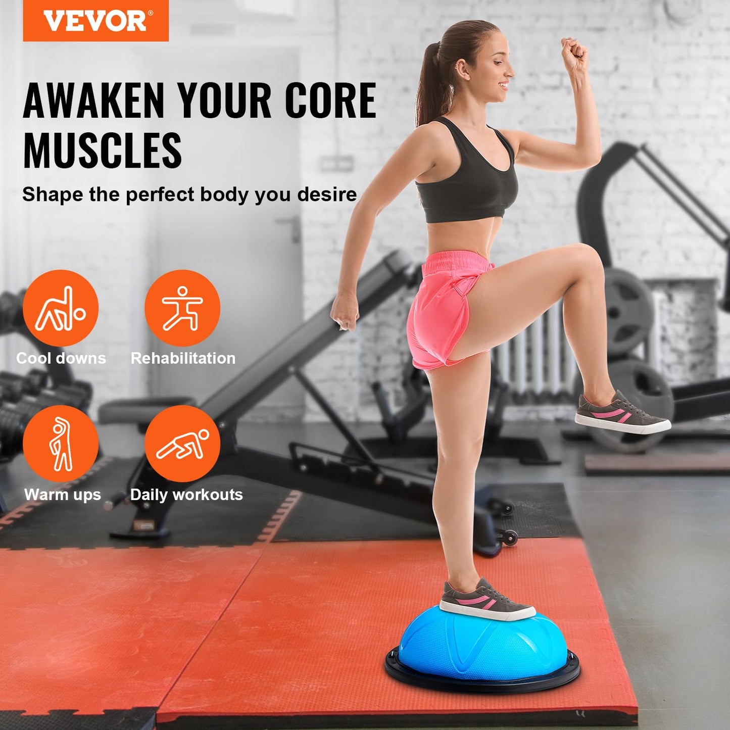 VEVOR 23-inch Half Exercise Ball Trainer, 660 lbs Capacity Balance Ball, Includes Resistance Bands and Pump, Ideal for Full Body Workouts, Yoga, and Strength Training at Home Gym, Blue2