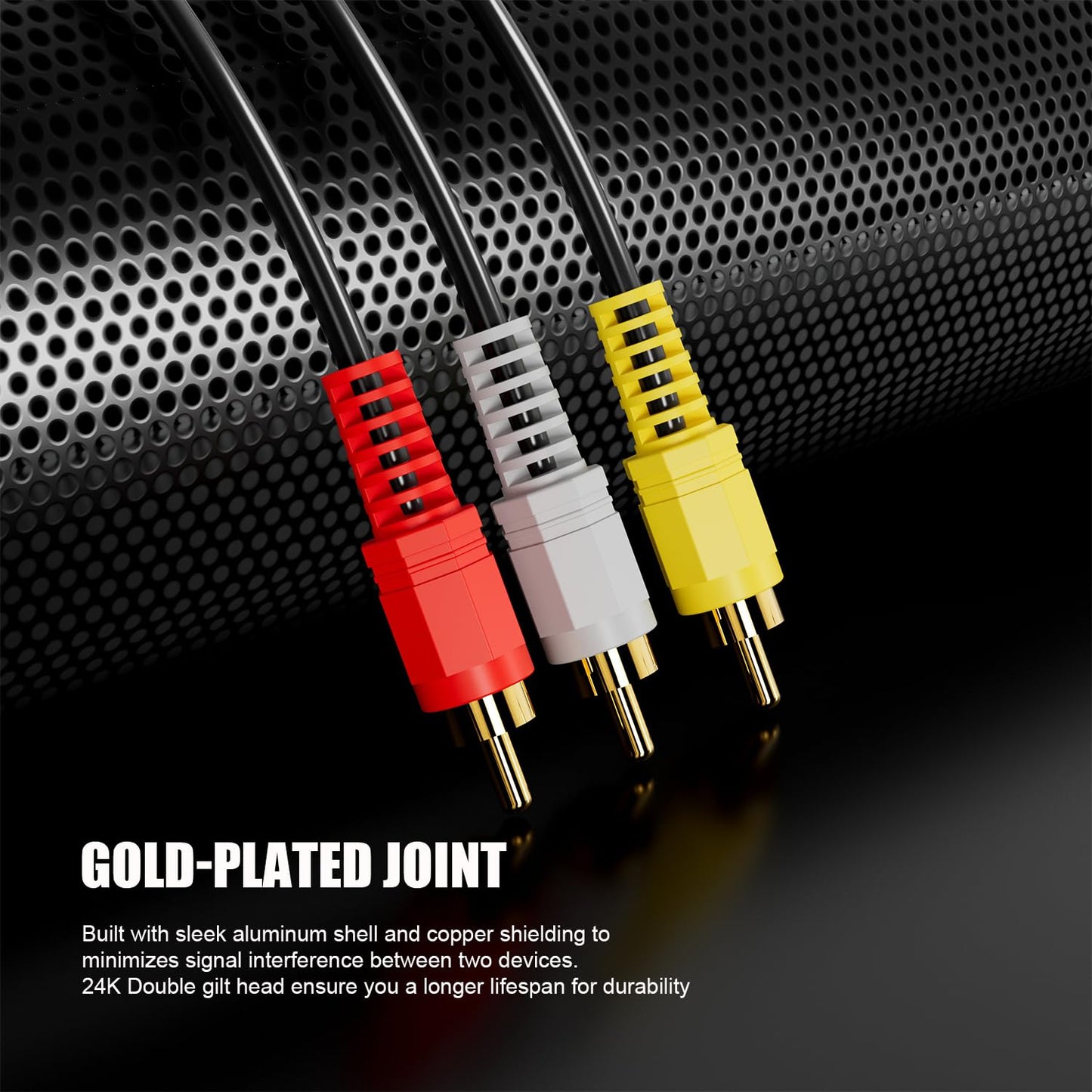 Eanetf 3RCA 24K (5ft-1pcs) RCA Cables, Cable Audio Video Gold Plated Connecting Audio Video Components AV Male to Male