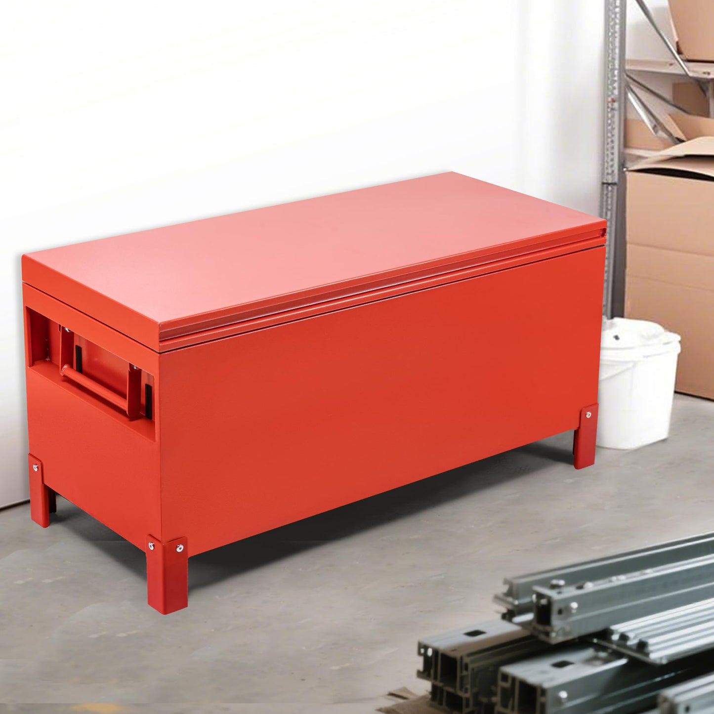 GarveeLife Heavy Duty Steel Truck Bed Tool Box - 36" XXL Lockable Jobsite Storage Chest - Weatherproof, Side Handles - For Pickup, Van, Trailer - 36x15x15, Burgundy