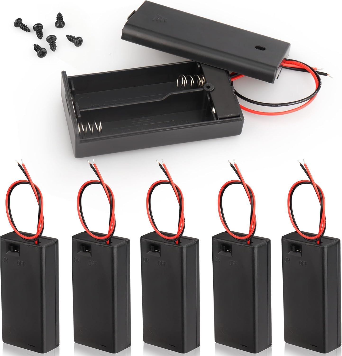 VWEICYY 6PCS 2 1.5V (6) x AA Battery Holder Enclosures with Wire Leads and On/Off Switch
