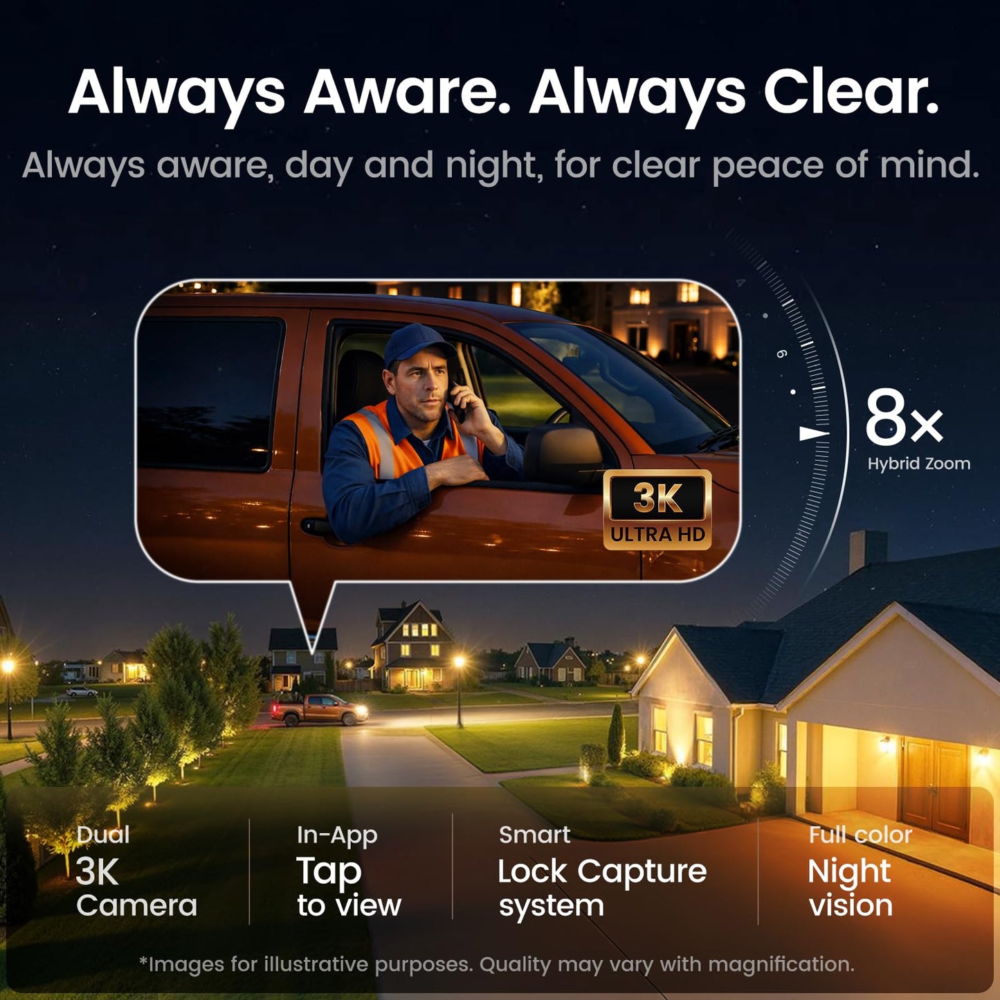 aosu T2 Pro Solar Security Cameras Wireless Outdoor, 4 Cam Kit, 3K Dual Cam No Blind Spot Security Camera for Home, 170° Wide + 360° PTZ, AI Detection, 8X Zoom, Expandable 1TB Local Storage